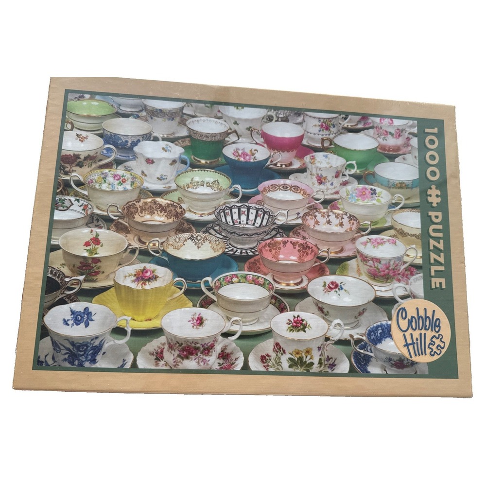 New Sealed Puzzle 1000 Pieces Assorted Antique Tea Cups By Cobble Hill